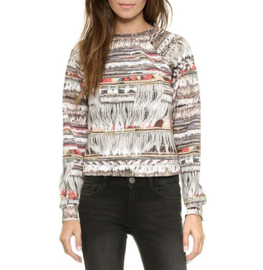 MARA HOFFMAN Neoprene Sweatshirt Fringe Photo Print Pullover Sweater